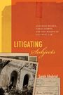 Texte: "Litigating Subjects", "Sarah Ghabrial", "Algerian Women..." Collage aus altem Foto und Dokumenten auf orangem Hintergrund.