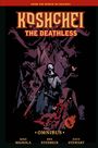 "Koshchei The Deathless" und "Omnibus". Illustration eines Kriegers, umgeben von düsteren Kreaturen.
