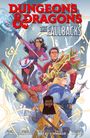 "Dungeons & Dragons: The Fallbacks" in roten und blauen Lettern. Fünf Fantasiefiguren in lebhaften Farben und magischen Posen.