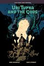 Die Illustration zeigt "Uri Tupka and the Gods", mit einem zentralen Charakter in einer mystischen Landschaft umgeben von Kreaturen.