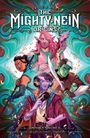 "Critical Role: The Mighty Nein Origins" zeigt vier fantasievolle Figuren vor einem bunten, wirbelnden Hintergrund.