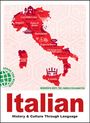 Texte: "Ciao", "Casa dolce casa", "Auguri", "Pasta al dente", "Buonanotte", "Acqua in bocca", "Chi dorme non piglia pesci", "Pasquetta", "Grazie mille", "A tavola". Rote Italien-Karte mit Icon-Symbolen.