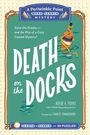 Text: "DEATH on the DOCKS", "Solve the Puzzles...", "Rosie A. Point", "Charles Timmerman". Illustration: Boje im Wasser.