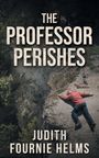 "The Professor Perishes" und "Judith Fournie Helms" in Großbuchstaben. Ein Mann liegt leblos auf einem Felsvorsprung.