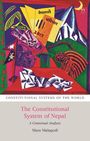 "Constitutional System of Nepal" von Mara Malagodi. Bunte, abstrakte Illustration mit geometrischen Formen und nepalesischen Schriftzeichen.