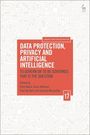 „DATA PROTECTION, PRIVACY AND ARTIFICIAL INTELLIGENCE“ steht in weiß auf rotem Hintergrund. Hintergrund wie Platine.