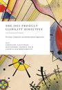 "The 2024 Product Liability Directive" in schwarzem Text. Buntes, abstraktes Gemälde mit geometrischen Formen.