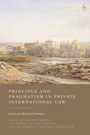 "Principle and Pragmatism in Private International Law" ziert ein pastellfarbenes Landschaftsbild mit Bergen und Gebäuden.