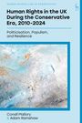 Texte: "Human Rights in the UK During the Conservative Era, 2010-2024. Politicisation, Populism, and Resilience."  
Abstrakte Malerei in Blau und Weiß.