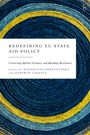 "Redefining EU State Aid Policy" auf weißem Hintergrund, darunter blaue und gelbe texturierte konzentrische Kreise.