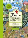 „Pierre the Maze Detective“, „The Hunt for the Maze Pyramid“. Bunte Illustration mit Luftballons über einer Stadt.