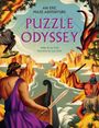 „An Epic Maze Adventure: Puzzle Odyssey“ von Helen & Ian Friel. Illustration mit mythologischen Kreaturen und Figuren.