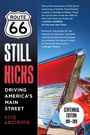 „Route 66 Still Kicks“ von Rick Antonson; Buchcover mit Zitat von Joshua Hammer und Chicago Tribune; rotes Autodesign.