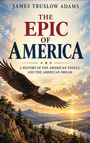 "THE EPIC OF AMERICA" steht über einem fliegenden Adler in einer malerischen Landschaft bei Sonnenuntergang.