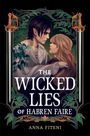 "THE WICKED LIES OF HABREN FAIRE" und "ANNA FITENI". Zwei Personen in inniger Umarmung, umgeben von Blättern.