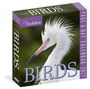 Text: "BIRDS", "2027", "PAGE-A-DAY CALENDAR", "Audubon". Ein Kalenderdeckel mit Vogelbild, ein weißer Vogel mit elegantem Gefieder.