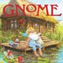 Text: "GNOME LIFE", "2027 MINI CALENDAR". Illustration: Ein Gnom sitzt auf einem Steg vor einer Hütte, begleitet von einer Ente.