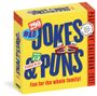 "290 Bad Jokes & Puns", "75 Punderful", "Fun for the whole family!", gelbes Design, Illustration von klappernden Zähnen.
