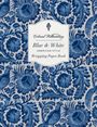 Text: "Colonial Williamsburg, Blue & White, American Style, Wrapping Paper Book." Illustration: Blaue Blumenmuster auf weißem Hintergrund.