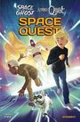 Oben steht "SPACE GHOST Jonny QUEST SPACE QUEST". Darunter rennen zwei Jungen und ein Hund. Ein Held schwebt im Hintergrund.