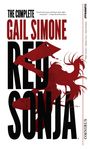 „The Complete Gail Simone Red Sonja Omnibus“ und ein Zitat. Silhouette einer kämpfenden Frau mit Schwert in Rot.