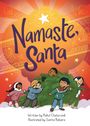 "Namaste, Santa" steht zentral. Unten sind Kinder, die fröhlich einen Weihnachtsbaum tragen.