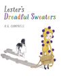 Text: "Lester's Dreadful Sweaters" und "K.G. Campbell". Illustration: Person in buntem Pullover mit Pompons, Hund daneben.