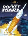 „ROCKET SCIENCE“ in großen Buchstaben, mit einer startenden Rakete vor einem Weltraumhintergrund.