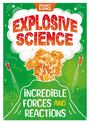 "Pocket Science: Explosive Science. Incredible Forces and Reactions." Illustration mit Explosion, Raketen und grüner Landschaft.