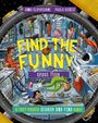 Text: "Find the Funny: Space Tech". Zeichnung von Astronauten in einer Raumstation, die Chaos und lustige Szenen zeigt.