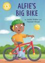 „ALFIE'S BIG BIKE“ von Jackie Walter und Hannah Wood. Illustration eines Kindes mit Fahrrad und Helm vor blauem Himmel.