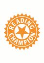„READING CHAMPION“ in einer orangen, zackigen Kreisform mit Stern in der Mitte.