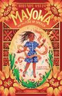 Titel: Mayowa and the Fire of Speech. Illustration eines Mädchens, umgeben von Flammen und Pflanzen, mit energischem Ausdruck.