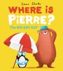 Titel: WHERE IS PIERRE? The BIG DAY OUT. Ein Pinguin mit Sonnenbrille und Schwimmring steht neben einem Bären mit Hut unter einem Sonnenschirm.