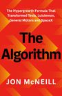 "The Hypergrowth Formula that Transformed Tesla, Lululemon, General Motors and SpaceX. The Algorithm. Jonathan McNeill." Roter Hintergrund mit gelben Mustern.