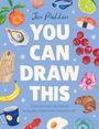 "YOU CAN DRAW THIS" in großen Buchstaben, umgeben von Zeichnungen: Orange, Sushi, Banane, Tomatenzweig und mehr.