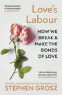 Texte: "Love's Labour", "HOW WE BREAK & MAKE THE BONDS OF LOVE". Darunter eine gemalte rosa Blume mit grünen Blättern.
