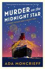 "Murder on the Midnight Star", "A luxury voyage takes a deadly turn". Illustration eines Schiffs mit Feuerwerk am Himmel.
