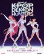 "The Art of K-Pop Demon Hunters" oben. Illustration von drei stilisierten, bunten Figuren in weißen Outfits, dynamische Posen.