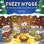 "FUZZY HYGGE", "CHRISTMAS VIBES COLOURING BOOK", "Vivi Tinta". Draußen sitzen Tiere um ein Lagerfeuer, geschmückt mit Lichtern.