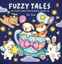 "Fuzzy Tales", "Fairycore Colouring Book", "Vivi Tinta". Illustration von süßen Tieren in einer Tasse mit Sternen.