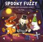 "Spooky Fuzzy, Super Cute Colouring Book, Vivi Tinta." Illustration mit verkleideten Tieren in Halloween-Kostümen auf einem Friedhof.