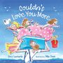 Titel: "Couldn't Love You More". Eine fröhliche Illustration von Kindern auf Papas Schultern am Strand.