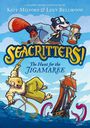 Oben steht "A Graphic Novel Adventure by Kate Milford & Lucy Bellwood". Zentriert: "SeaCritters!" und "The Hunt for the Jigamaree". Ein Dachs mit Sanduhr und ein Bär segeln.