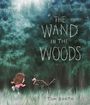"The Wand in the Woods" von Tom Booth. Illustration: Kind rennt lachend einem Hund in einem dichten, grünen Wald hinterher.
