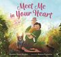 „Meet Me in Your Heart“. Eine Illustration zeigt einen alten Mann und ein Kind in einer Umarmung, mit einem Hund daneben.