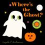 "Where’s the Ghost?" Schrift in Orange, Geist, Kürbis mit Gesicht, Mond, Sterne, runder Sticker "Felt flaps and a mirror!".
