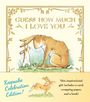 "Guess How Much I Love You" oben. Unten: "Keepsake Celebration Edition!" und Geschenkbeschreibung. Zwei Hasen im Gras.