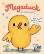 „Megaduck“ und „Jo Overend“ steht oben. Eine gelbe Ente hält einen Brief, umgeben von bunten Sternen. Zwei Mäuse mit Briefen.