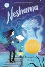 „Neshama“ oben, „Marcella Pixley“ unten. Illustration zeigt Mädchen mit Buch, Geisterfigur schwebt darüber, Mond und Laterne.